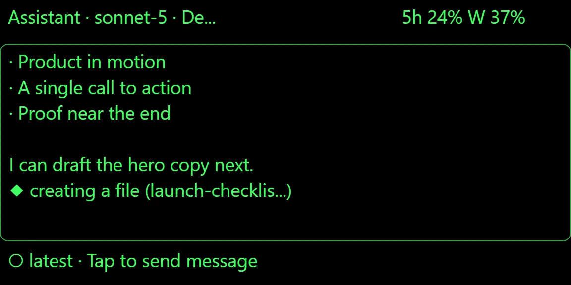 The same session on the G2 glasses display, showing its latest messages