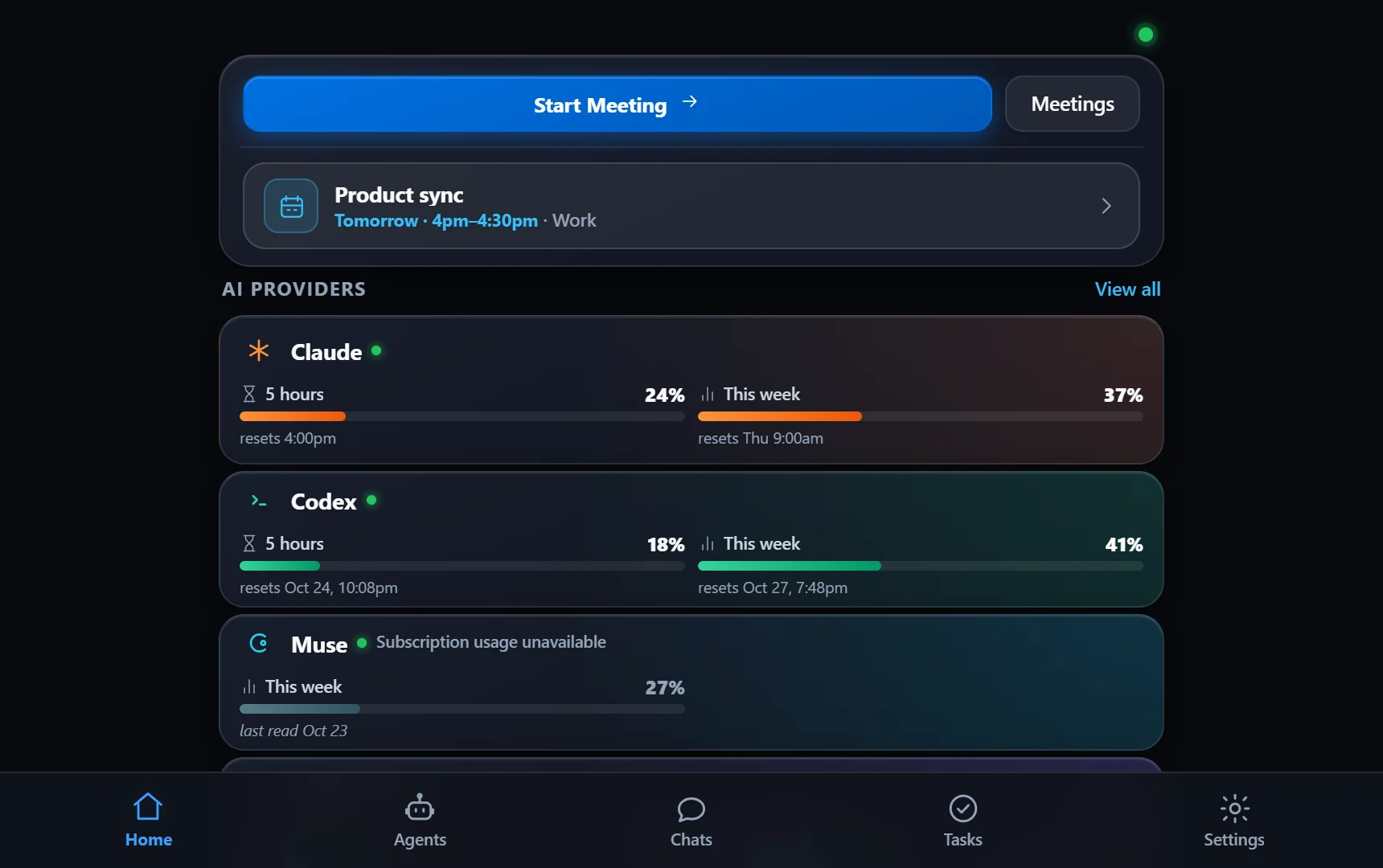 Today’s MyAgents interface running in a desktop browser window